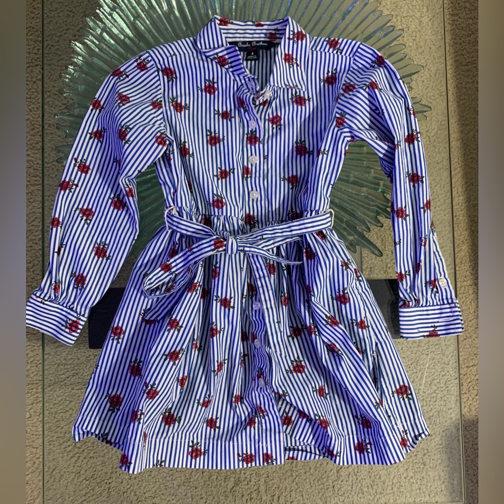 🧸 Brooks Brothers Pinstripe Rose Dress